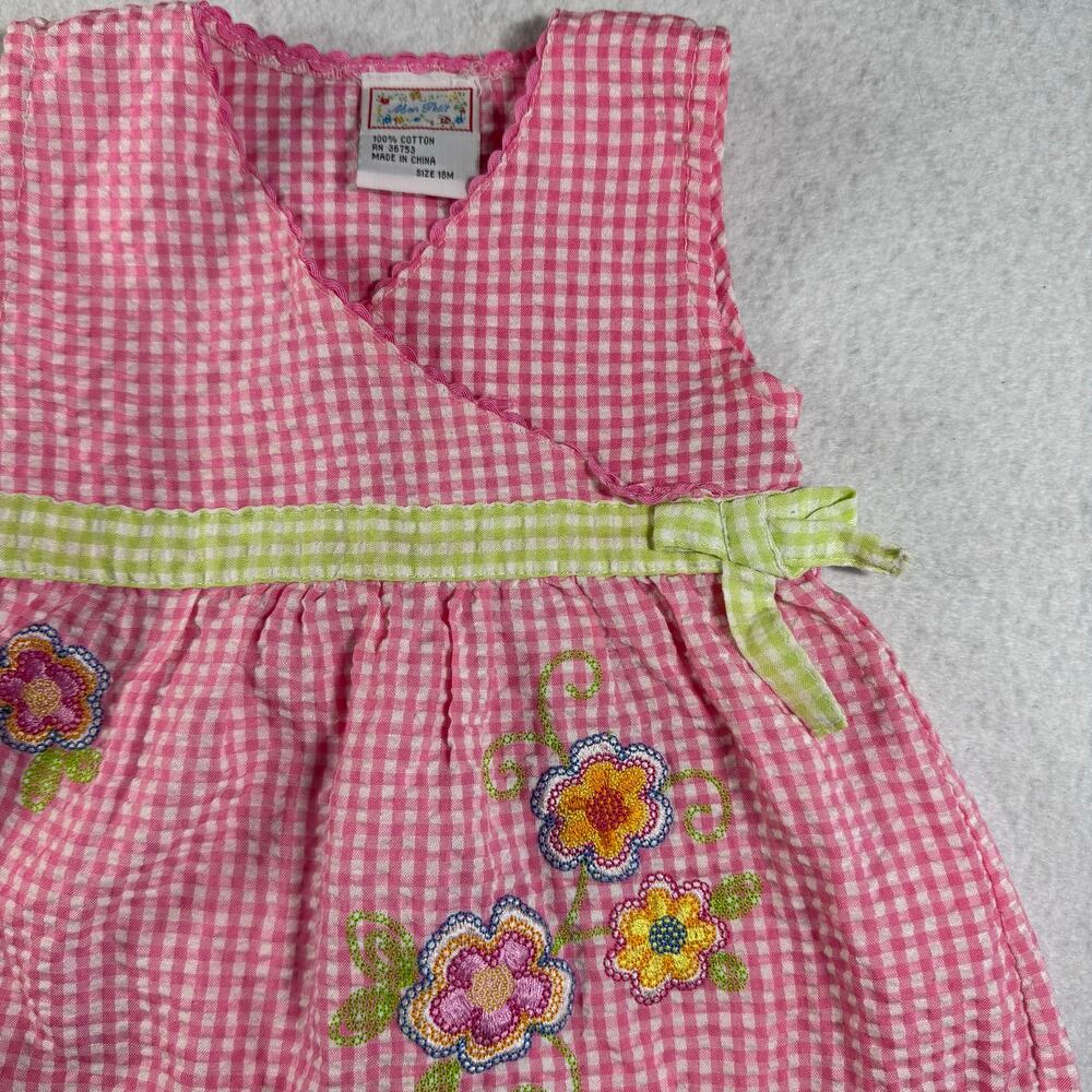 Mon Petit Dress 18M Pink Green Gingham Floral Embroidered Cottagecore VTG Y2K